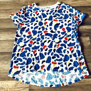 ZARA Collection blue tee women color painterly Brush stroke basic top size M